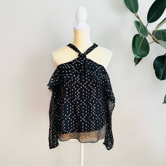 Revolve Saylor Metallic Black Lurex cold shoulder top - Picture 3 of 9